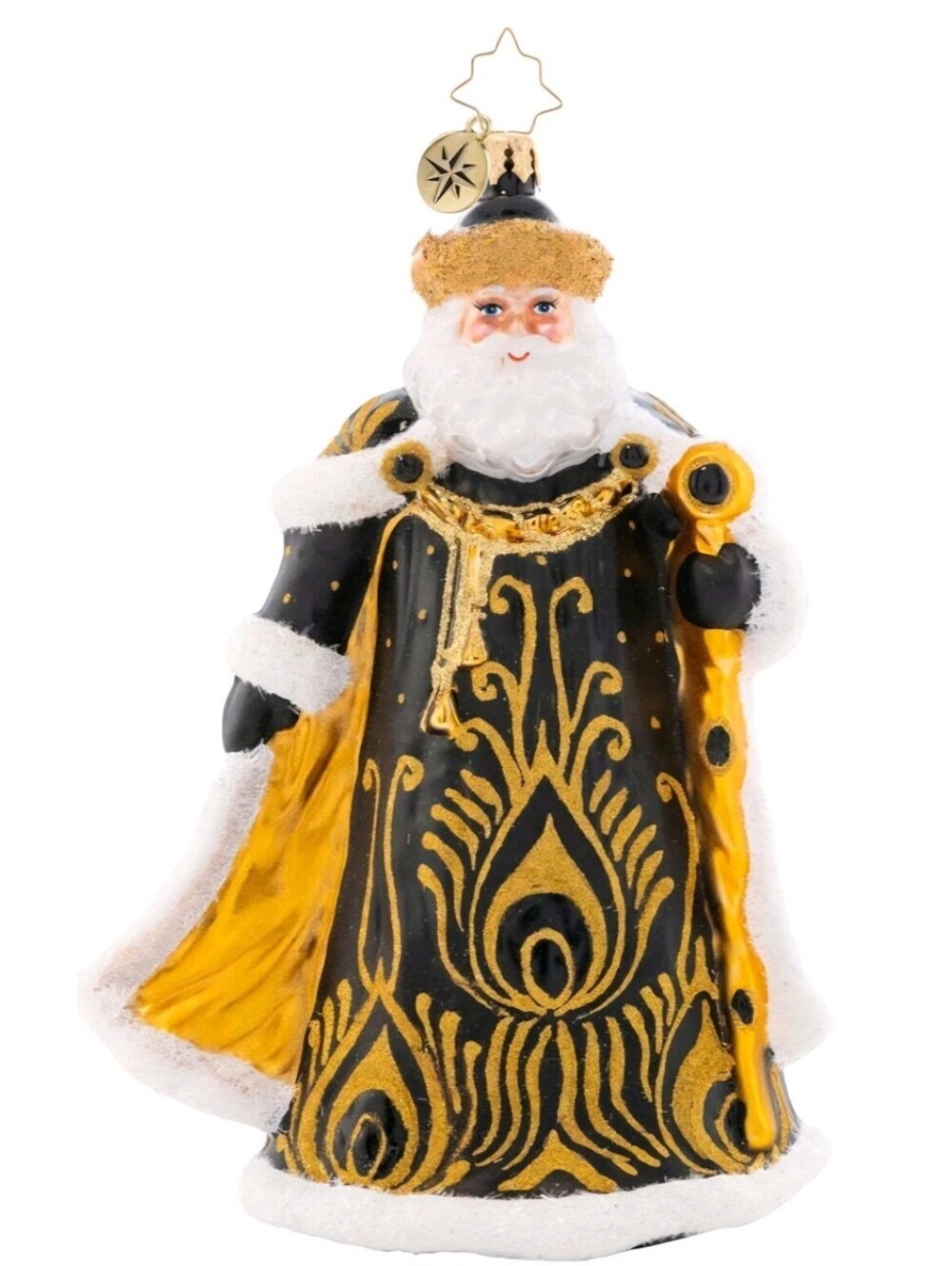 Christopher Radko Ebony Elegance Santa Glass Ornament, New w/Box & Tag, 7.5"